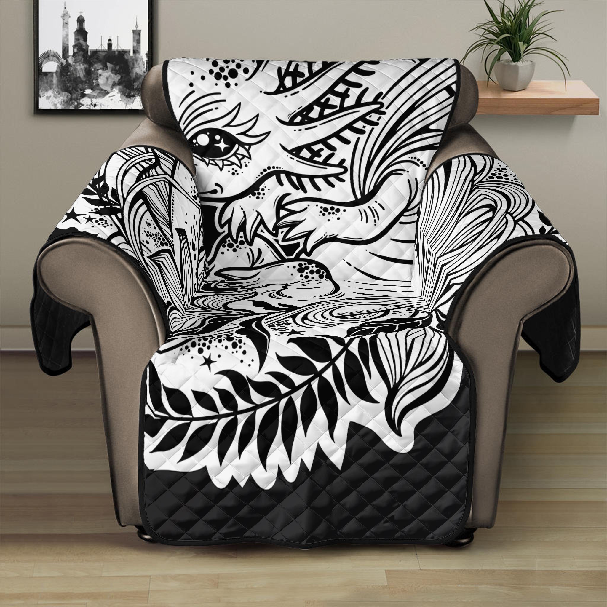 Black And White Axolotl Print Recliner Protector