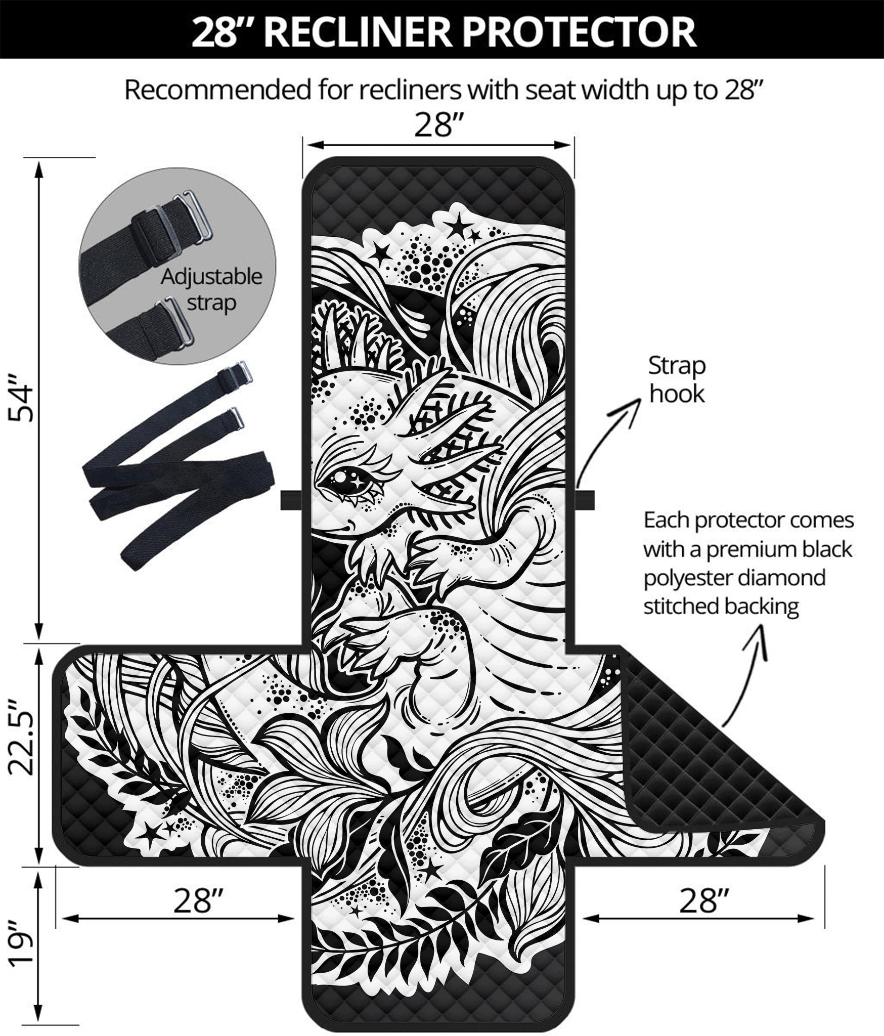 Black And White Axolotl Print Recliner Protector