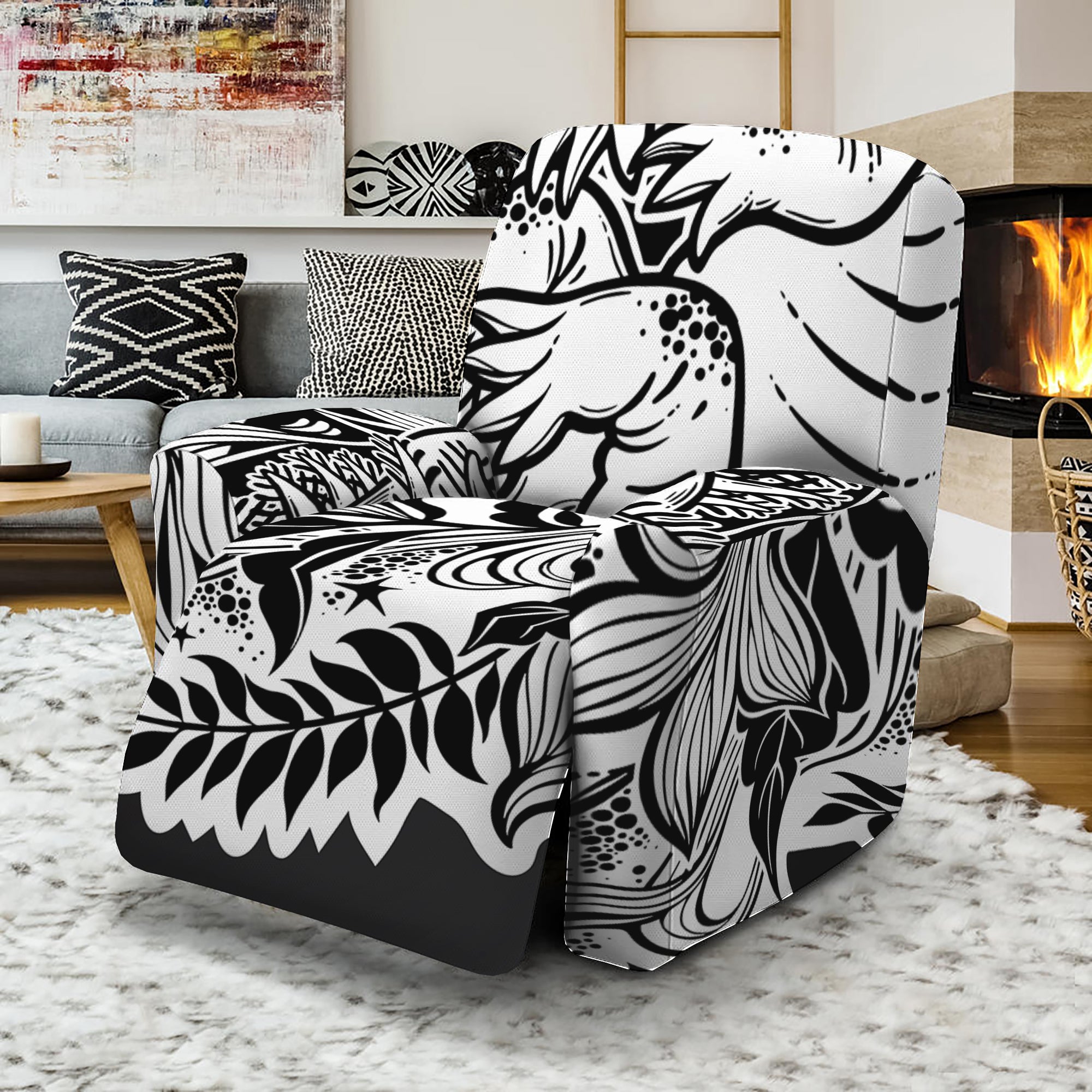 Black And White Axolotl Print Recliner Slipcover