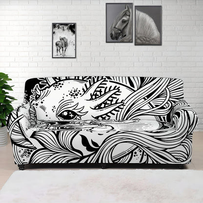 Black And White Axolotl Print Sofa Cover