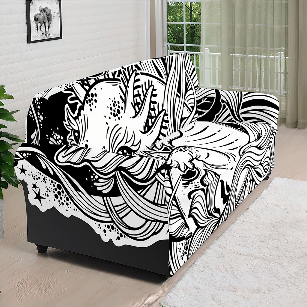 Black And White Axolotl Print Sofa Cover