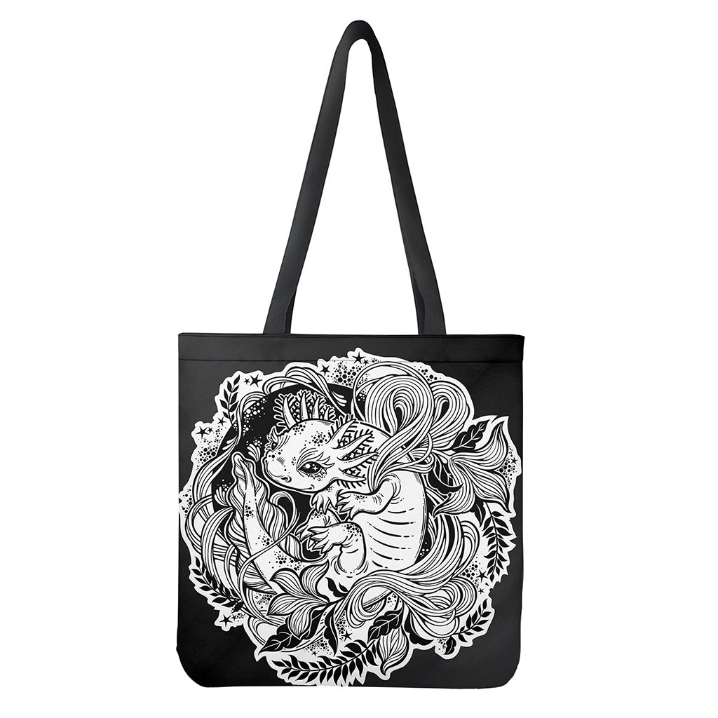 Black And White Axolotl Print Tote Bag