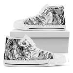 Black And White Axolotl Print White High Top Shoes