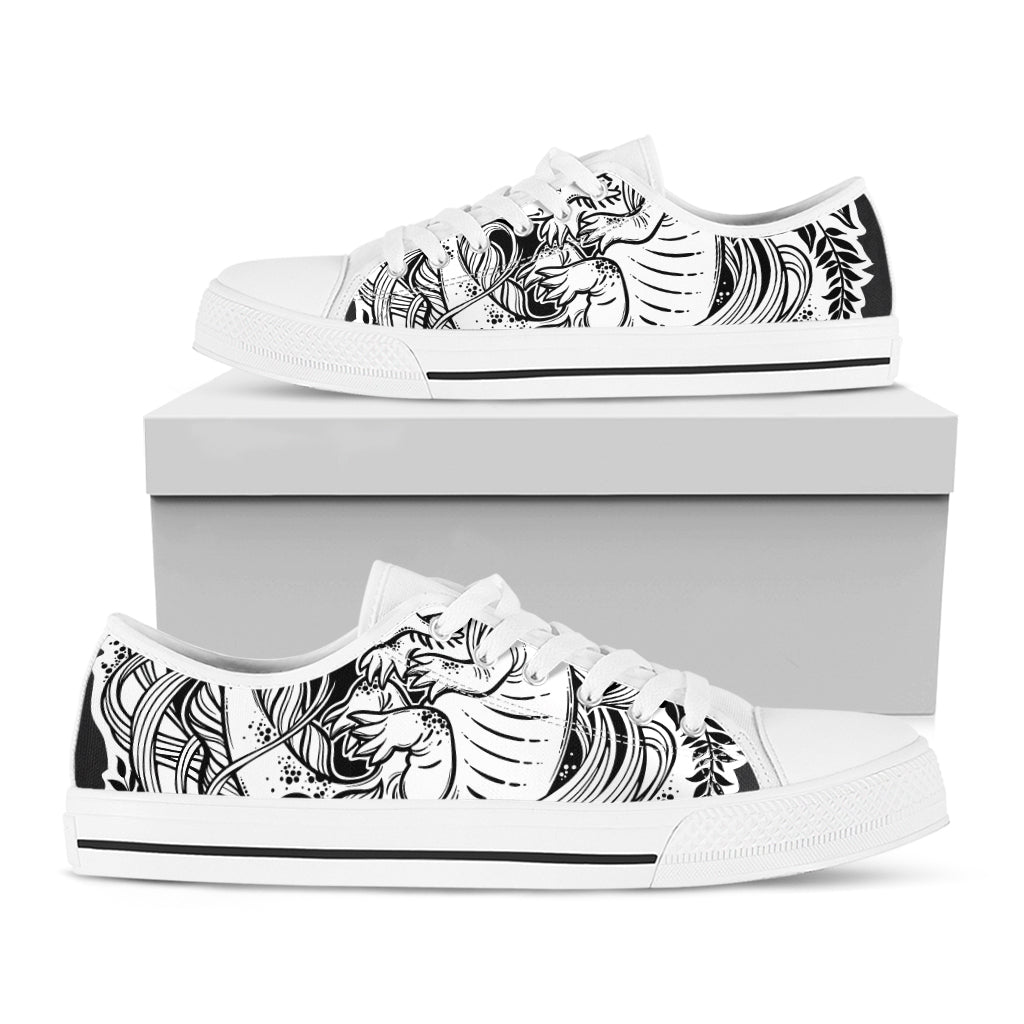 Black And White Axolotl Print White Low Top Shoes
