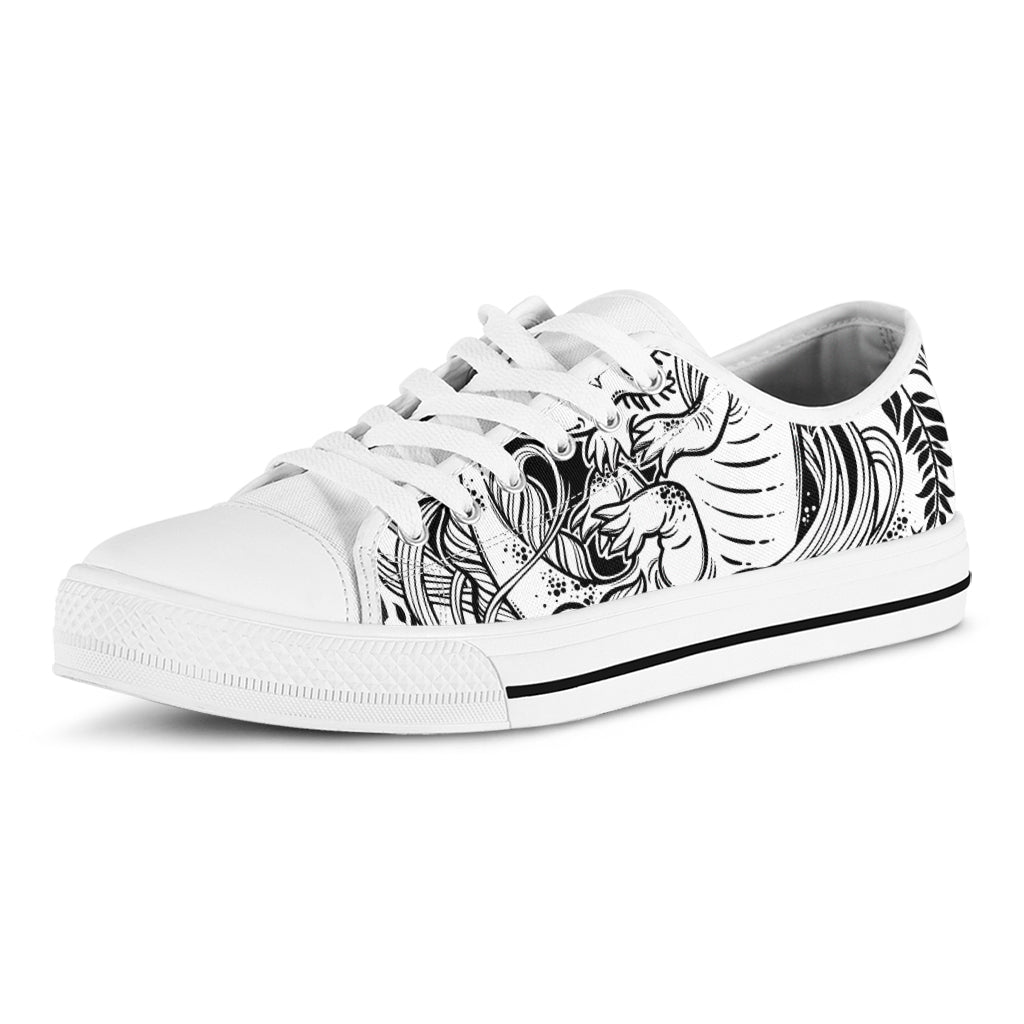 Black And White Axolotl Print White Low Top Shoes