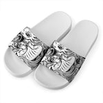 Black And White Axolotl Print White Slide Sandals