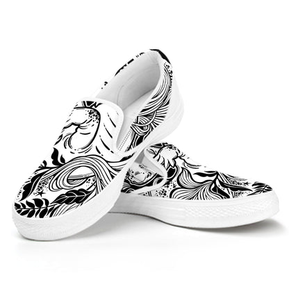 Black And White Axolotl Print White Slip On Shoes