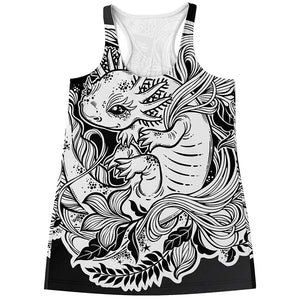 Black And White Axolotl Print Women's Racerback Tank Top