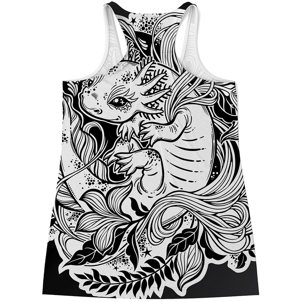 Black And White Axolotl Print Women's Racerback Tank Top