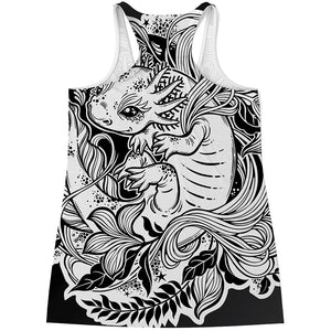 Black And White Axolotl Print Women's Racerback Tank Top