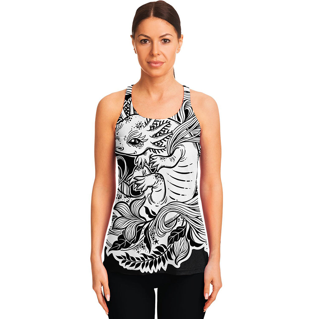 Black And White Axolotl Print Women's Racerback Tank Top