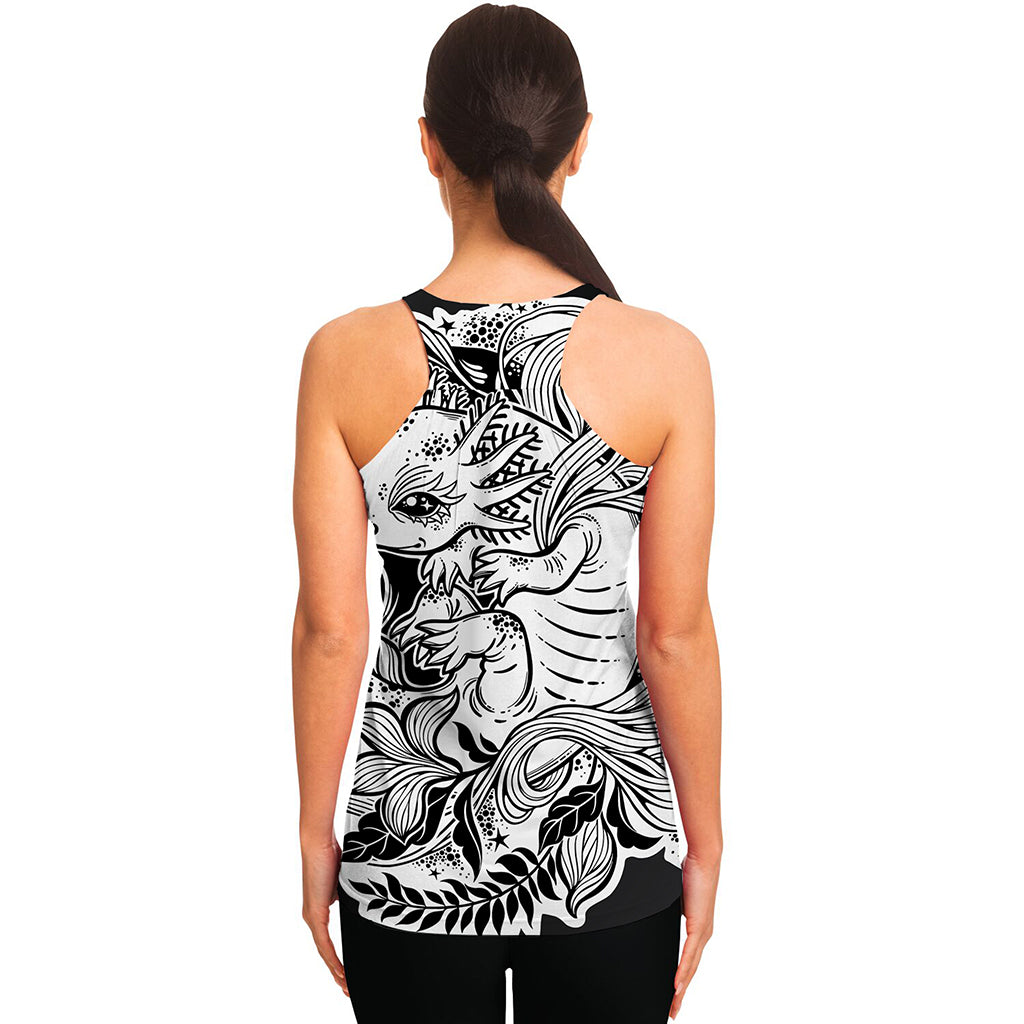 Black And White Axolotl Print Women's Racerback Tank Top