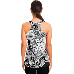 Black And White Axolotl Print Women's Racerback Tank Top