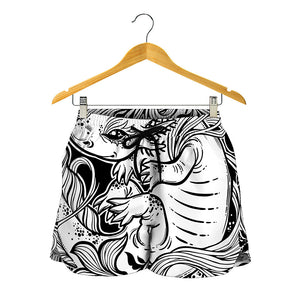 Black And White Axolotl Print Women's Shorts