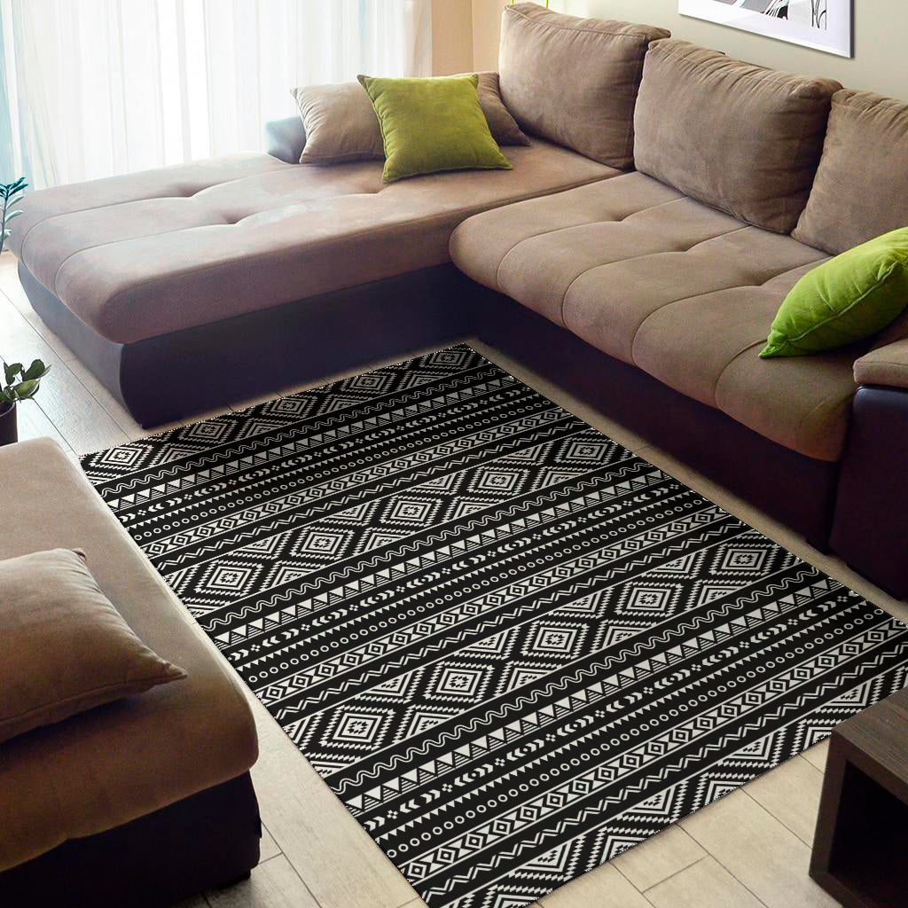 Black And White Aztec Ethnic Print Area Rug
