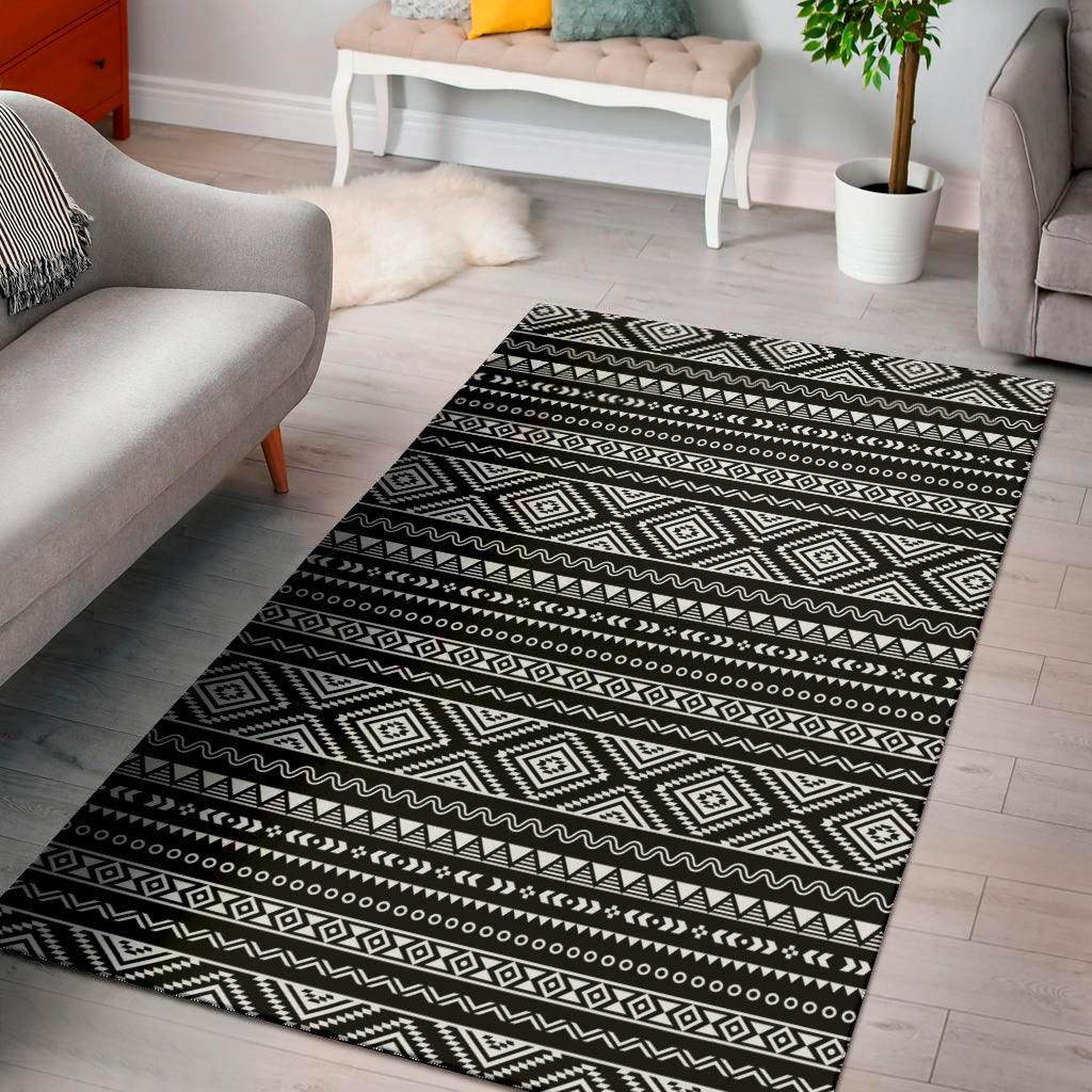 Black And White Aztec Ethnic Print Area Rug