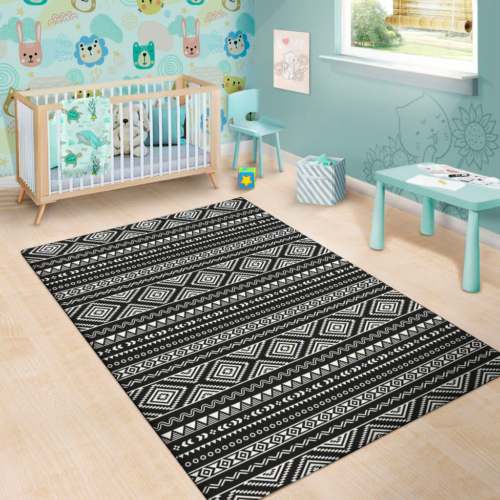 Black And White Aztec Ethnic Print Area Rug