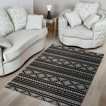 Black And White Aztec Ethnic Print Area Rug