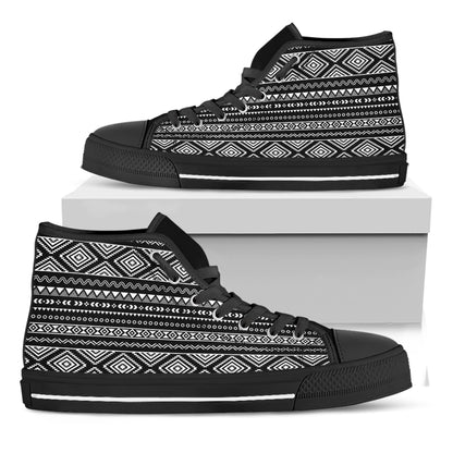 Black And White Aztec Ethnic Print Black High Top Shoes