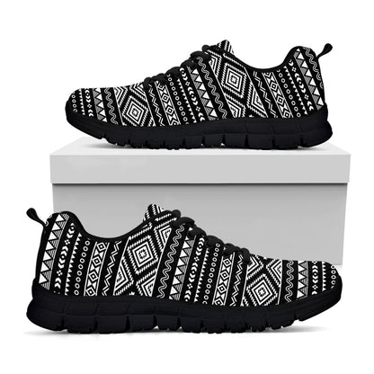 Black And White Aztec Ethnic Print Black Sneakers
