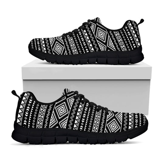 Black And White Aztec Ethnic Print Black Sneakers