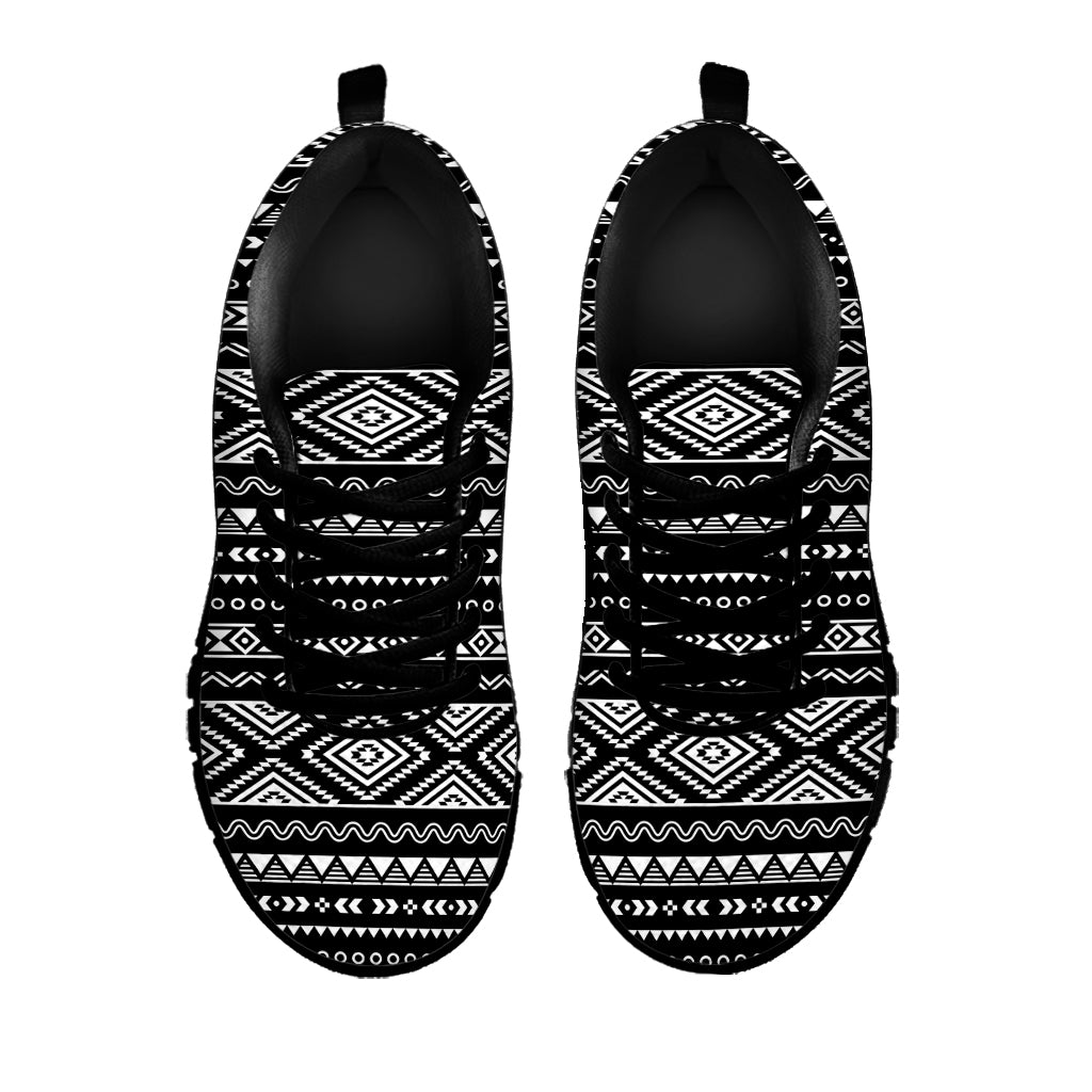 Black And White Aztec Ethnic Print Black Sneakers