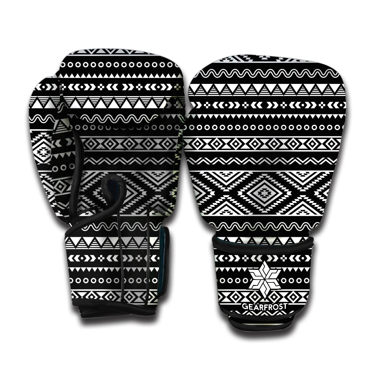 Black And White Aztec Ethnic Print Boxing Gloves