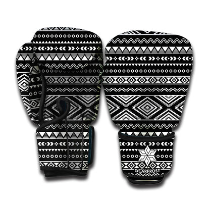 Black And White Aztec Ethnic Print Boxing Gloves