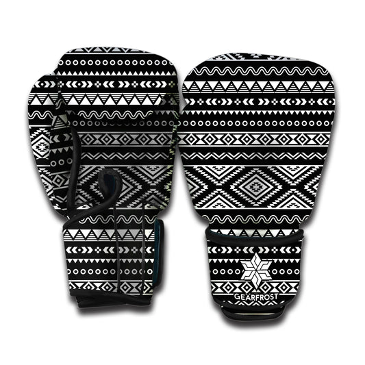 Black And White Aztec Ethnic Print Boxing Gloves