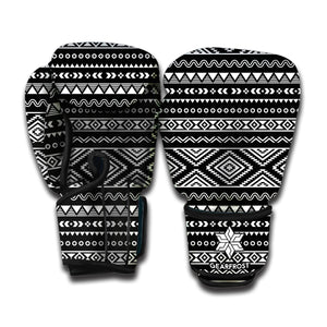 Black And White Aztec Ethnic Print Boxing Gloves