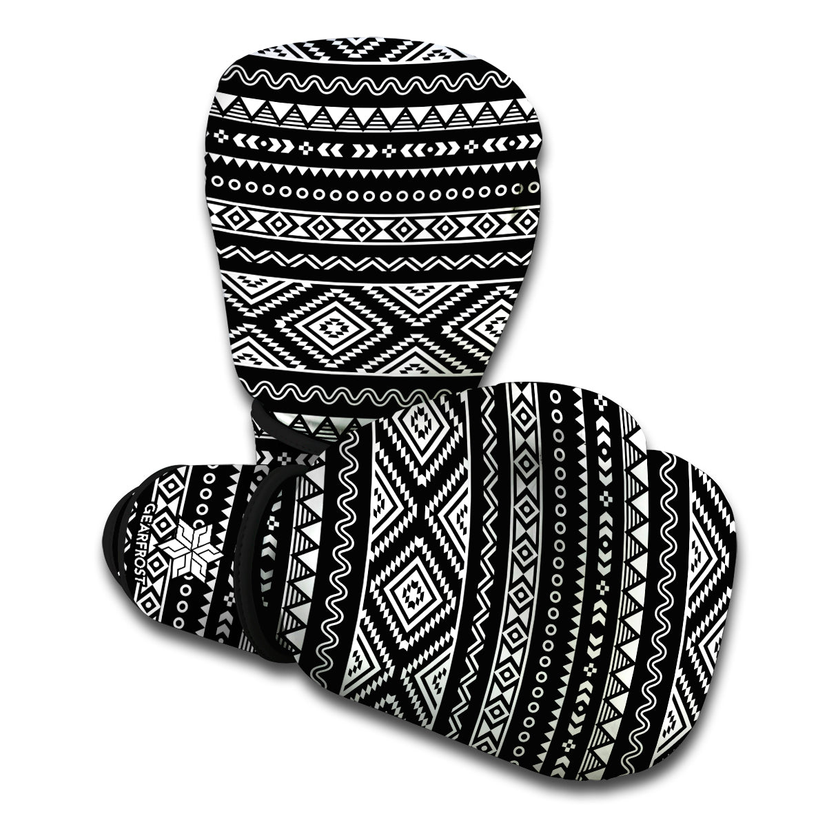 Black And White Aztec Ethnic Print Boxing Gloves