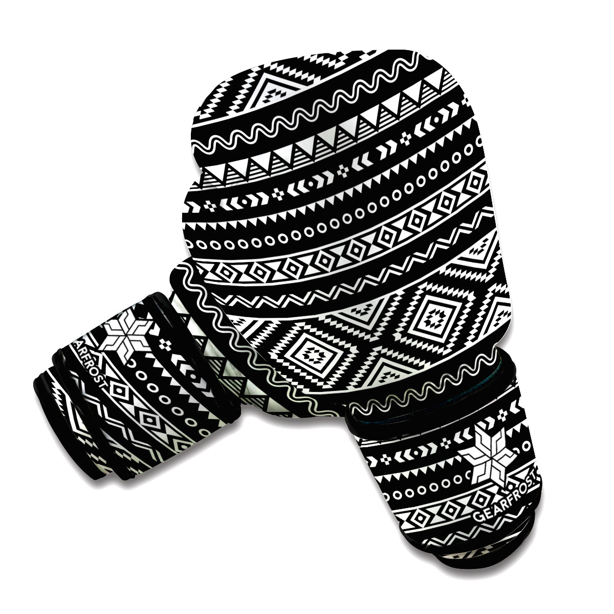 Black And White Aztec Ethnic Print Boxing Gloves