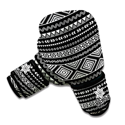 Black And White Aztec Ethnic Print Boxing Gloves