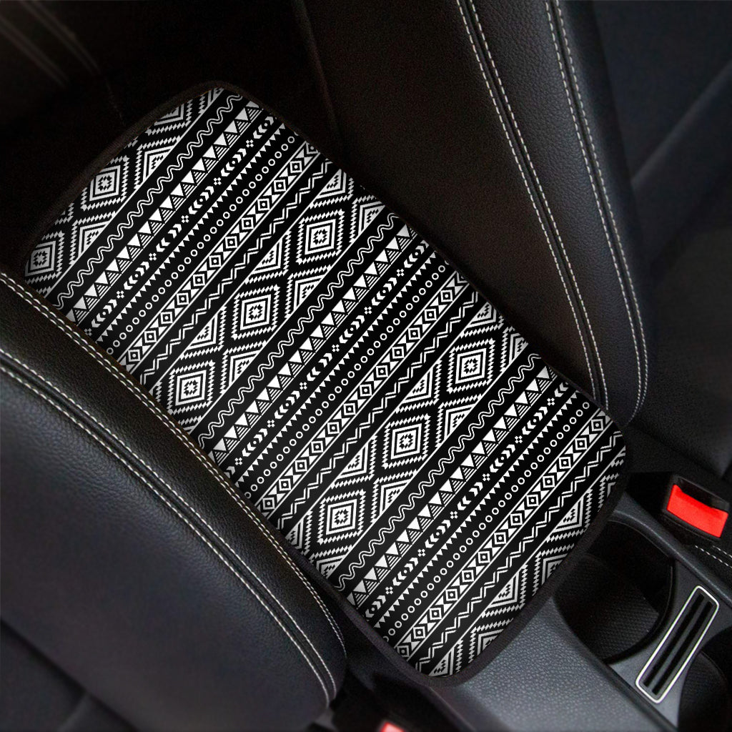 Black And White Aztec Ethnic Print Car Center Console Cover