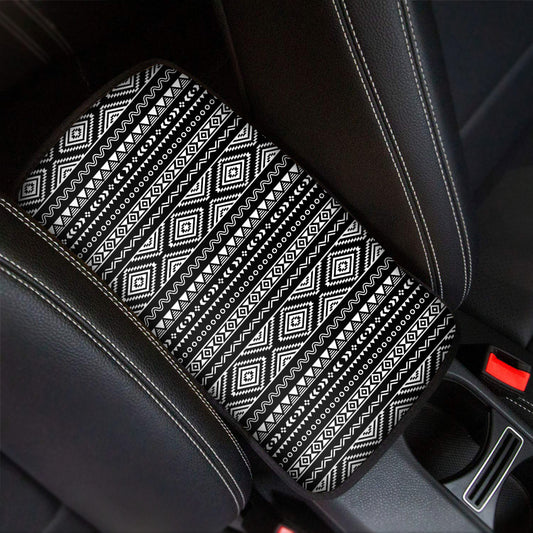 Black And White Aztec Ethnic Print Car Center Console Cover
