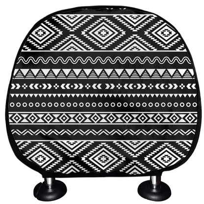 Black And White Aztec Ethnic Print Car Headrest Covers