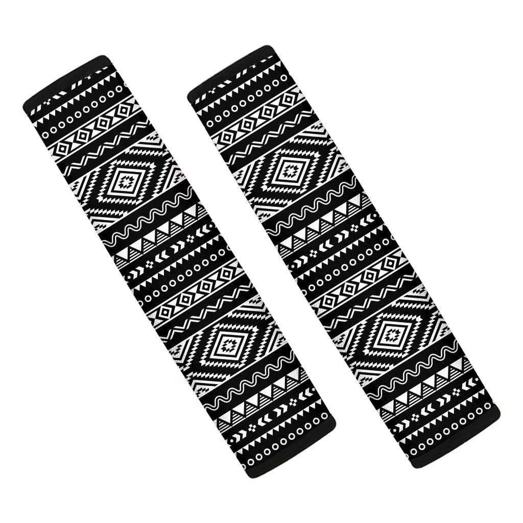 Black And White Aztec Ethnic Print Car Seat Belt Covers