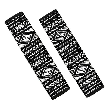 Black And White Aztec Ethnic Print Car Seat Belt Covers