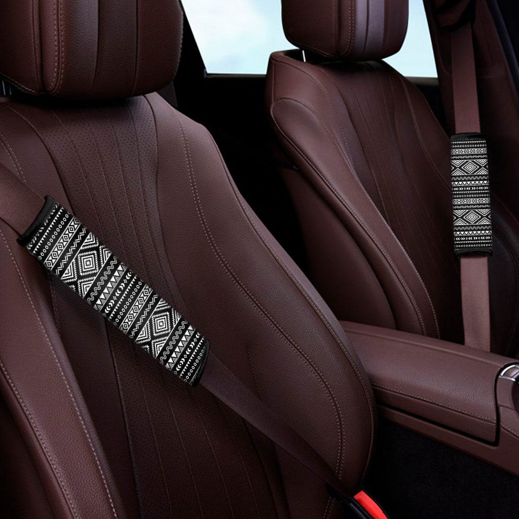 Black And White Aztec Ethnic Print Car Seat Belt Covers