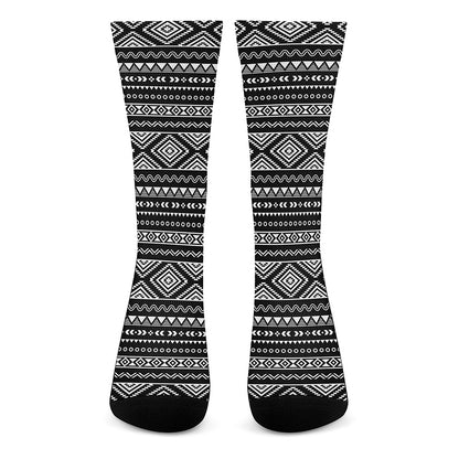 Black And White Aztec Ethnic Print Crew Socks