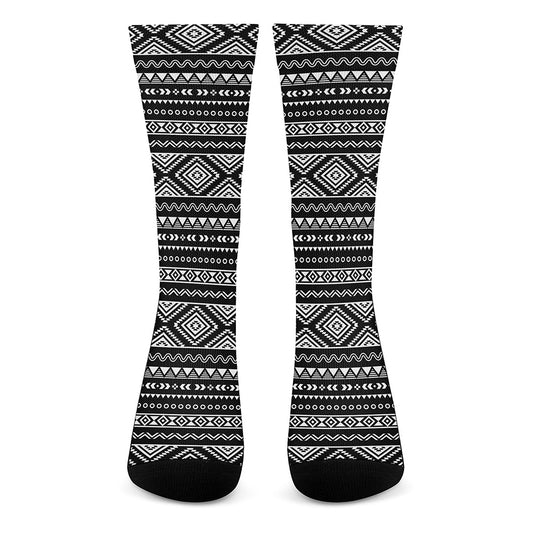 Black And White Aztec Ethnic Print Crew Socks