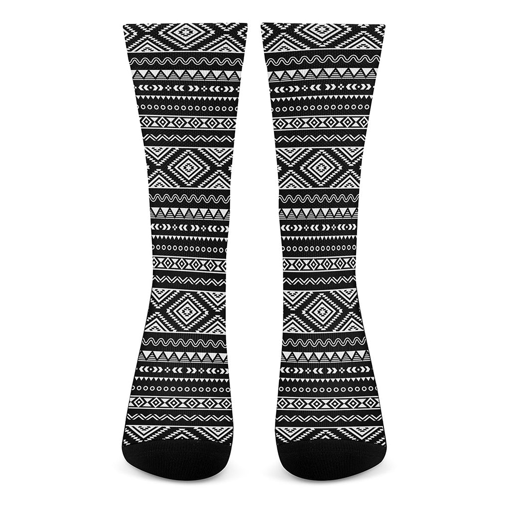 Black And White Aztec Ethnic Print Crew Socks