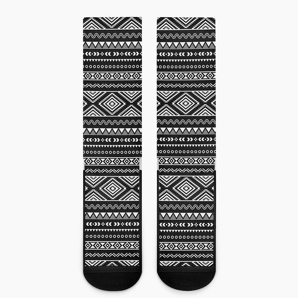 Black And White Aztec Ethnic Print Crew Socks