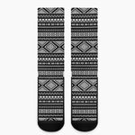 Black And White Aztec Ethnic Print Crew Socks