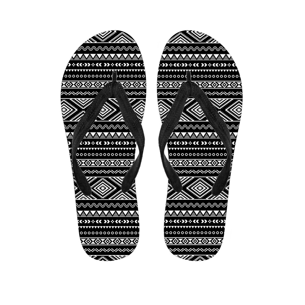 Black And White Aztec Ethnic Print Flip Flops