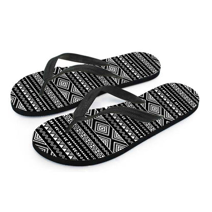 Black And White Aztec Ethnic Print Flip Flops