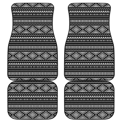 Black And White Aztec Ethnic Print Front and Back Car Floor Mats