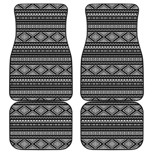 Black And White Aztec Ethnic Print Front and Back Car Floor Mats