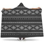 Black And White Aztec Ethnic Print Hooded Blanket