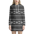 Black And White Aztec Ethnic Print Pullover Hoodie Dress